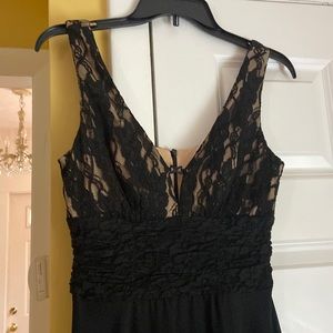 Black lace top evening gown with chiffon overlay